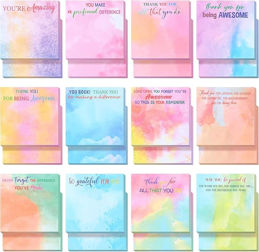Yinder 24 Pcs Employee Appreciation Sticky Notes Xmas Gift Bulk Motivation Note Pads Mini Inspirational Note Gift for Teacher Nurse Staff Coworker Office Supply 3 x 3'' (Appreciation,Watercolour)