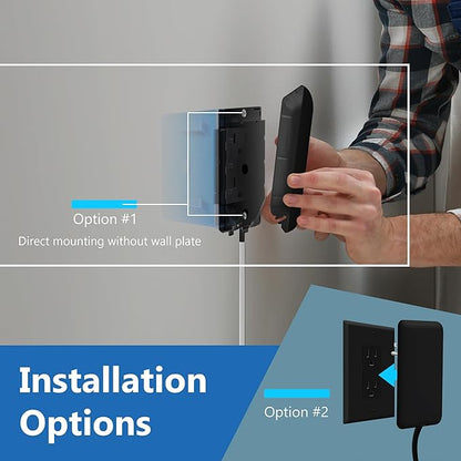 LIDER Flat-Face Outlet Extender with 3 Receptacles, Ultra-Thin Wall Plate Plug with Cord Extender and 3-Outlet Power Strip, 8ft Cord, LWE8-315-BK2P, ETL-Listed, Black, 2 Pack
