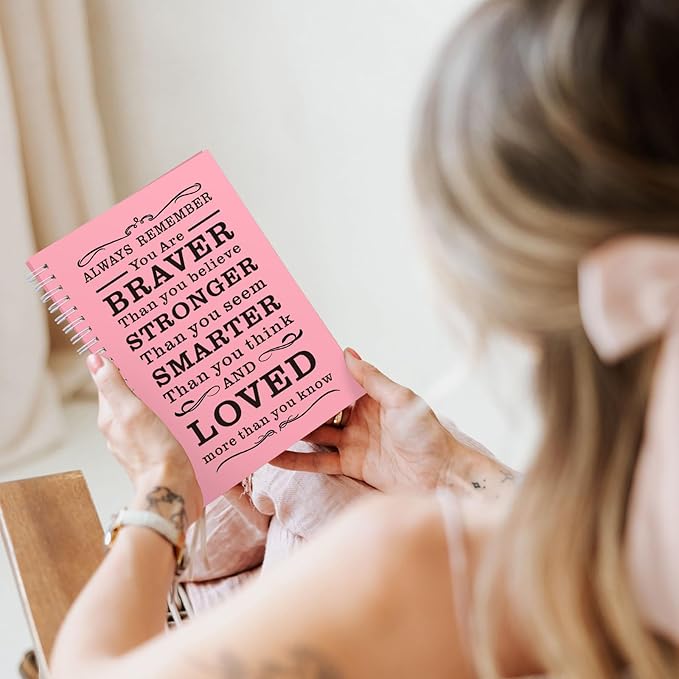 4Pcs A5 Spiral Notebook,Inspirational Journal,Motivational Journal for Women Men,100 Pages Lined Spiral Journal Notebook College Ruled Daily Diary for School,Travel,Business,Work (4Pcs Always-Pink)