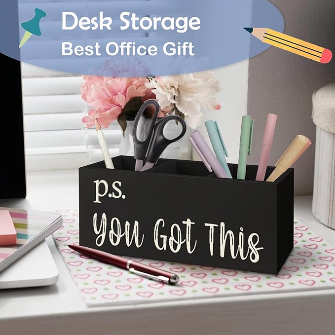 SNNDER You Got This Inspirational Pen Holder for Desk, Encouragement Gifts, Motivational Gifts for Women Men Pen Wooden Pen Pencil Holder Organizer for Office Desk Accessories