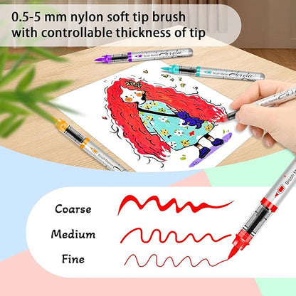 Betem Paint Markers Acrylic Paint Pens, 24 Colors Brush Tip Water Based Markers with Direct Ink System, Permanent Marker Colored Pens, Art Supplies for Rock Painting, Wood, Fabric, DIY Crafts Gift