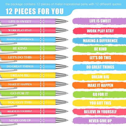 Zonon 12 Pcs Inspirational Pens Bulk Funny Ballpoint Pen with Stylus Tip Motivational Gifts for Christmas Teacher Coworkers Nurse School Office Supplies(Pastel Colors,Classic Style)