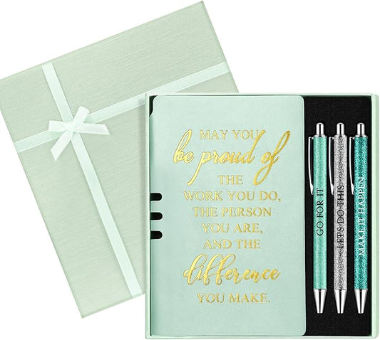 5 Pcs Employee Appreciation Gift Christmas Leather Journal Notebook 3 Ballpoint Pens with Box Thank You for Nurse Medical Assistant Coworker Teacher Social Worker Vet Tech Volunteer(Green)