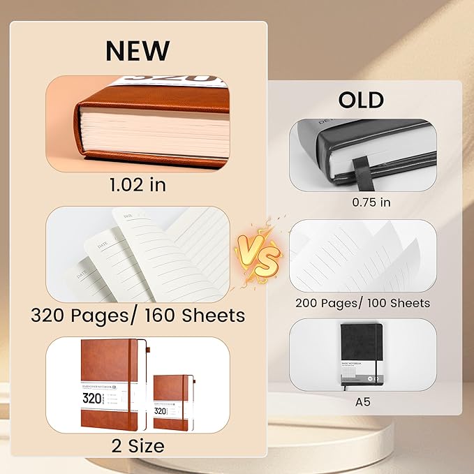 CAGIE Journal Notebook for Men Women Brown- B5 Large Journaling Notebooks Journals Leather for Writing Work Diary Hardcover Thick