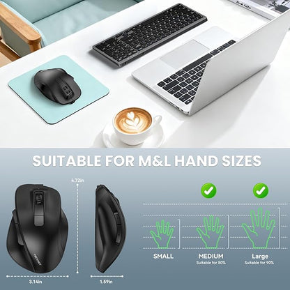 TECKNET Wireless Mouse, Bluetooth Mouse (BT5.0/3.0 & 2.4G) Rechargeable 4800 DPI Silent Mice, Computer Mice with USB A Receiver,Large Sized Ergo Grips Optical Cordless Mice for Laptop/Mac/PC,Black