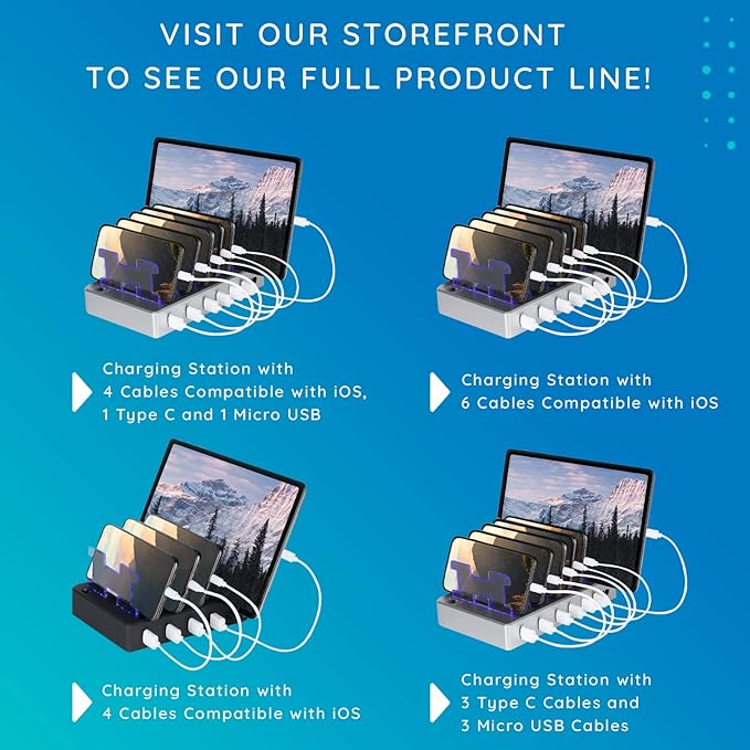 Charging Station for Multiple Devices, with 6 USB Fast Ports, Compatible with Cell Phones, Smart Phones, Tablets, and Other Electronics (Silver)