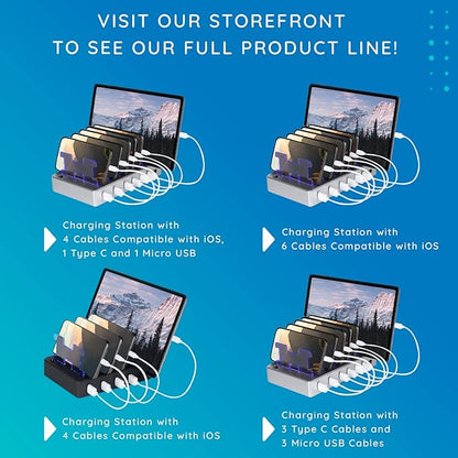 Charging Station for Multiple Devices, with 6 USB Fast Ports, Compatible with Cell Phones, Smart Phones, Tablets, and Other Electronics (Silver)