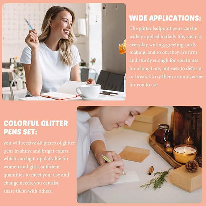 Sabary 12 Pcs Fancy Pens for Women Girls Glitter Sparkly Pretty Cute Pens with 12 Pcs Replacement Black Ink Refills Retractable Journaling Ballpoint Gifts for Christmas Office School Supplies