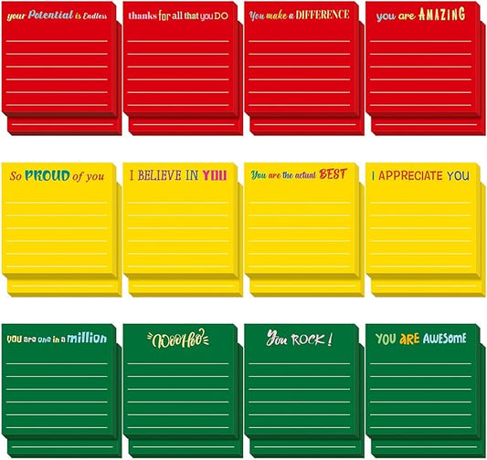 Yinder 24 Pcs Inspirational Sticky Notes Christmas Stocking Stuffers Motivational Sticky Notes Pad Employee Appreciation Gift Bulk for Teacher Nurse Coworker Office 3 x 3'' (Appreciation,Xmas Color)