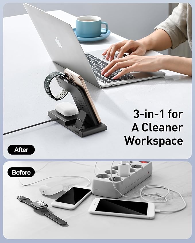 RYND 2025 Travel Portable Wireless Fast Charger for Apple & Android Charging Station,3 in 1 Charging for iPhone17 16 15 14 13 12,Apple Watch Series & Air pods 4 3 2 Pro,Samsung Galaxy