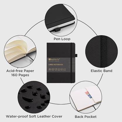 &And Per Se Lined Journal and Pen Set, A5 Leather Journal Stationery Set, 160 Pages 100GSM Thick Paper, Notebook Gift Set (Black)