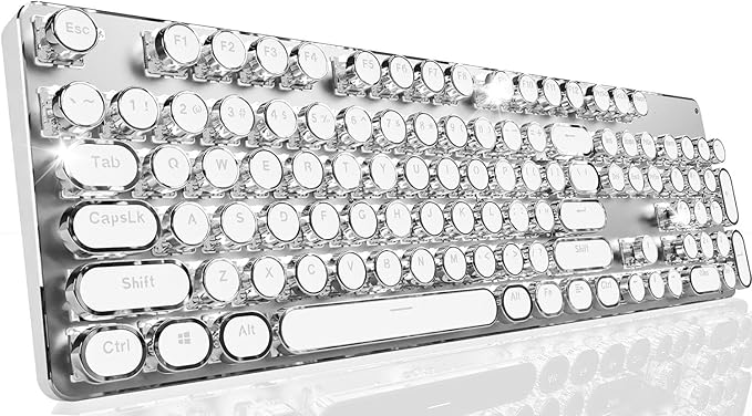 EWEADN TK950 Typewriter Keyboard Wireless Mechanical Keyboard, 104 Keys Aesthetic Typewriter Keyboards with White Backlit, Anti-Ghosting, Blue Switch Bluetooth/2.4GHz/Wired Keyboards-White