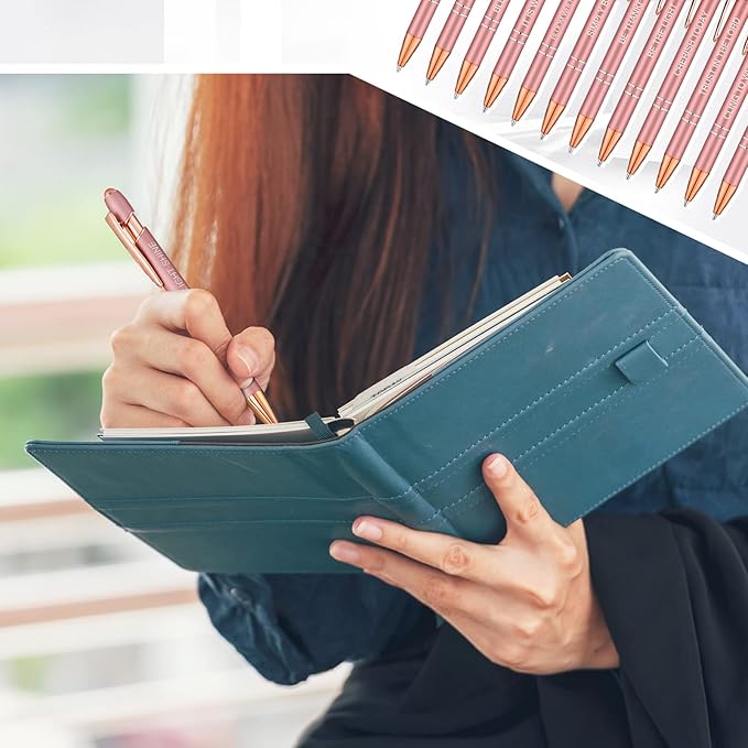 Zonon 12 Pcs Inspirational Pens Bulk Funny Ballpoint Pen with Stylus Tip Motivational Gifts for Christmas Teacher Coworkers Nurse School Office Supplies(Rose Gold,Bible Style)