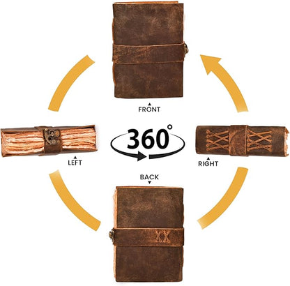 LEATHER VILLAGE Leather Bound Vintage Journal for Women & Men - Book of Shadows - Lock Closure - 200 Pages of Antique Deckle Edges Handmade Paper - Rustic Brown Color - 7 X 5 inches