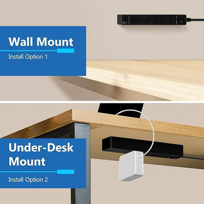 LIDER Outlet Extender with 4 Receptacles, USB-A and 2 USB-C, Ultra-Thin Flat-Plug with Cord Extender, 4-Outlet Power Strip, 45 Degree Angle, Surge Protectect 1500 Joules, 5ft Cord, UL-Listed, Black