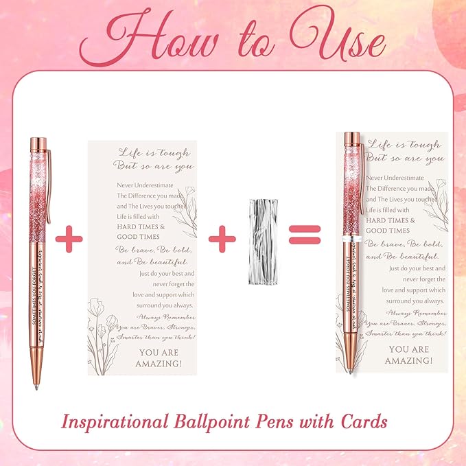 Supervitae 30 Set Christmas Motivational Pens for Women Bulk Rose Gold Inspirational Positive Quote Ballpoint Pens with Card Tie for Xmas Stocking Stuffer Secret Sister Gift Teacher Student Employee