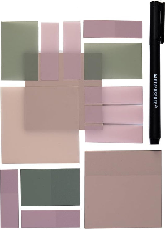 DiverseBee Transparent Sticky Notes (Includes Quick Dry Pen), Cute Clear Sticky Tabs, Translucent Page Flags Book Markers Stickers, Planner Accessories Bible Journaling Study Office Supplies (Pastel)