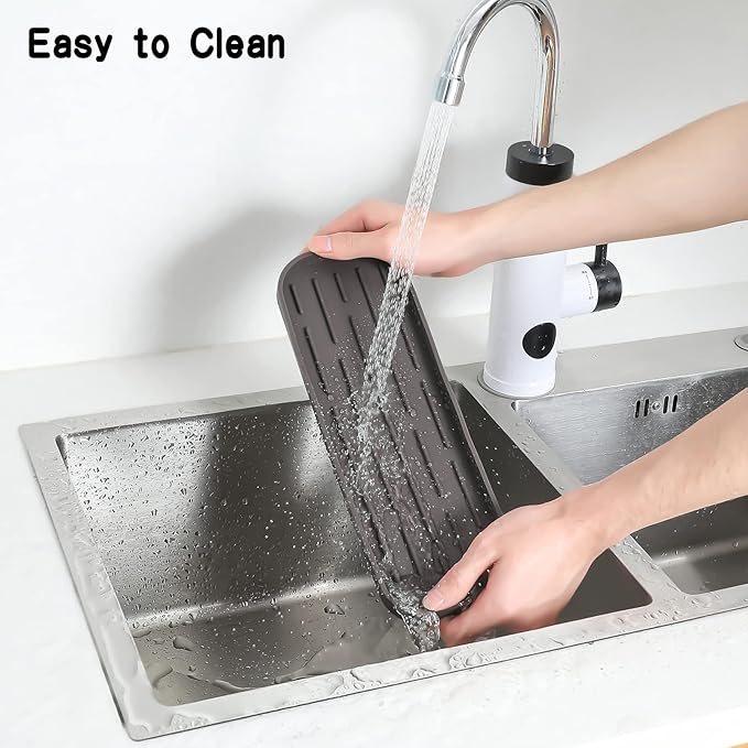 Silicone Kitchen Sink Organizer Tray for Multiple Usage,Eco-Friendly Sponges Holder for Kitchen Bathroom Counter or Sink,Dish Soap Dispenser,Scrubber,Bottle,Cup (Coffee, 12"×4")