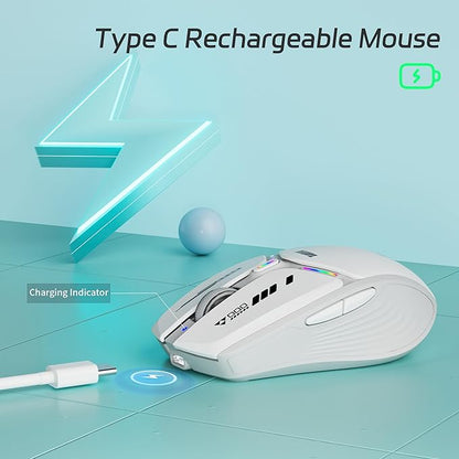 Uciefy V19 Wireless Mouse, 2.4GHz Rechargeable Mouse LED with Battery Indicator, Magnetic Computer Mice with USB Receiver & Type-C Adapter for Laptop/PC/Mac/Chromebook-White
