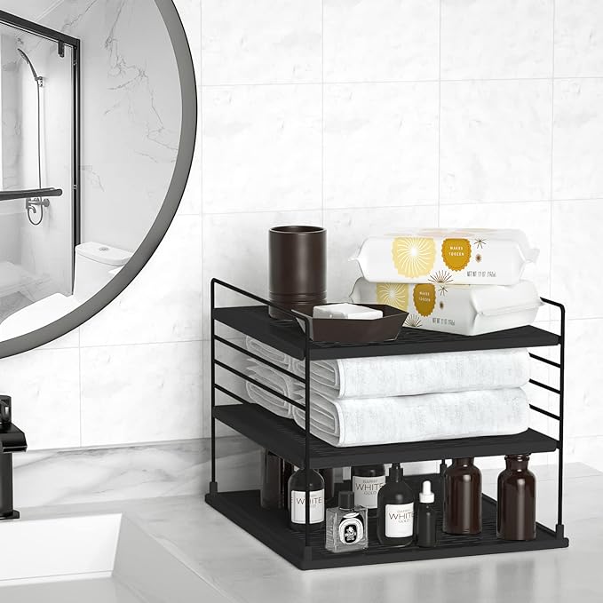 Upgraded Cabinet Organizers and Storage -Divided Compartment Holder for Plastic Bag, Wrap, Foil, Snack and Box for Kitchen and Pantry Organization and Storage, Kitchen Organization(Black)