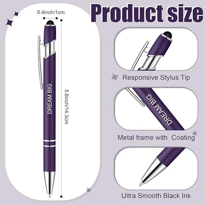 Zonon 12 Pcs Inspirational Pens Bulk Funny Ballpoint Pen with Stylus Tip Motivational Gifts for Christmas Teacher Coworkers Nurse School Office Supplies(Dark Purple,Motivational Style)
