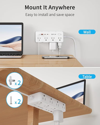 2 Prong Power Strip, 10 FT Extension Cord, 2 to 3 Prong Outlet Adapter with 8 AC & 4 USB Ports (2 USB C), 1700J Two Prong Surge Protector, Wall Mountable, Ideal for Old House