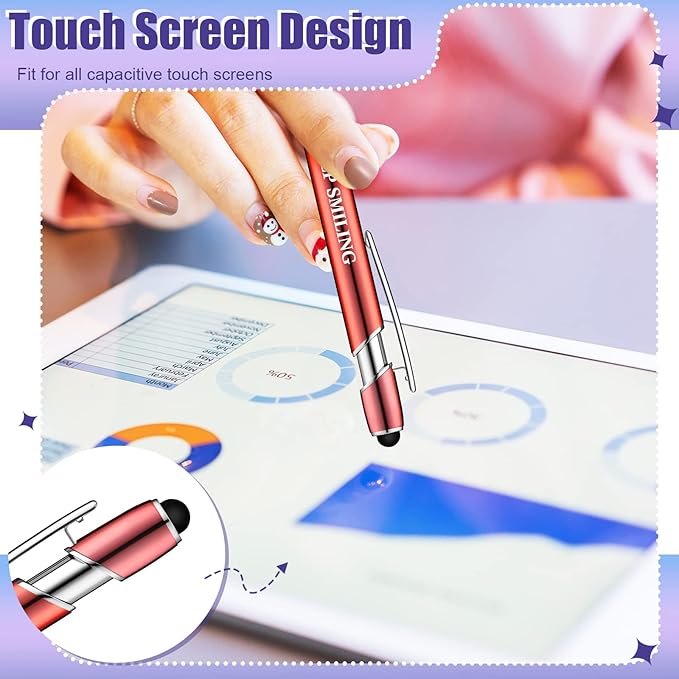 Zonon 12 Pcs Inspirational Pens Bulk Funny Ballpoint Pen with Stylus Tip Motivational Gifts for Christmas Teacher Coworkers Nurse School Office Supplies(Plating Color,Motivational Style)