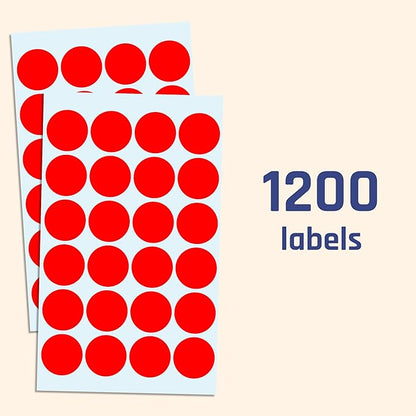 1200 Pack, 1" Round Dot Stickers Circle Labels - Red