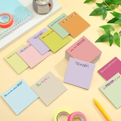 Yinder 24 Pcs Inspirational Sticky Notes Christmas Stocking Stuffers Motivational Sticky Notes Pad Employee Appreciation Gift Bulk for Teacher Nurse Coworker Office 3 x 3'' (Thank You,Macaroon)