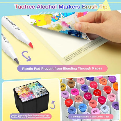 Taotree Alcohol Brush Markers Art Supplies, 121 Colors Dual Tip Art Coloring Markers Pens, Brush & Chisel Tip Sketch Pens, Drawing Supplies Gift for Artist Adult Coloring Book Painting, Sketching