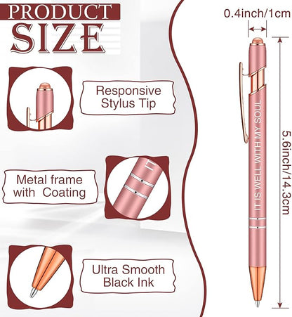 Zonon 12 Pcs Inspirational Pens Bulk Funny Ballpoint Pen with Stylus Tip Motivational Gifts for Christmas Teacher Coworkers Nurse School Office Supplies(Rose Gold,Bible Style)