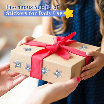 500 PCS Holographic Silver Star Stickers, 1 inch Self Adhesive Metallic Glitter Foil Stickers Sparkly Star Sticker Reward Behavior Chart Labels for Kids Students Teachers Supplies