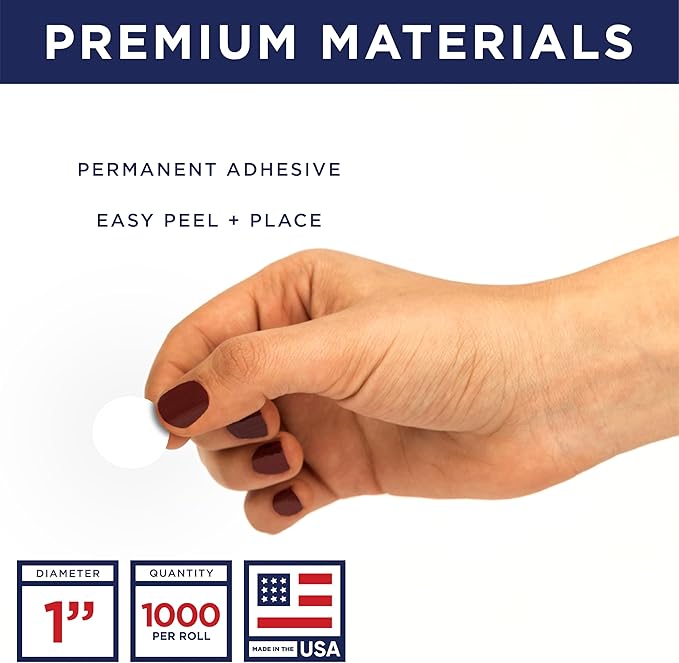 White 1-Inch Circle Dot Stickers – 1,000 Round Adhesive Labels per Roll, Colored Stickers for Garage Sale Price Tags, Classroom, Inventory, Office & Yard Sale Supplies, Made in USA