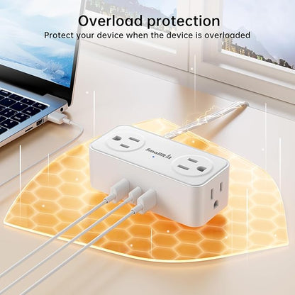 6.5Ft Power Strip with Surge Protector, 4 Outlets 3 USB Ports Extension Cord, Flat Plug Charging Station for Home Office Desk & College Dorm Essentials, White