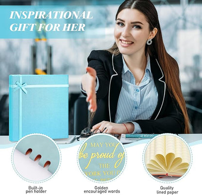 5 Pcs Employee Appreciation Gift Christmas Leather Journal Notebook 3 Ballpoint Pens with Box Thank You for Nurse Medical Assistant Coworker Teacher Social Worker Vet Tech Volunteer(Blue)