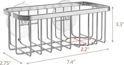 SunnyPoint NeverRust Deluxe Kitchen & Bathroom Sink Sponge Holder Organizer with Adhesive Mount - Additional Suction Cup Included – Sponge & Brush NOT Included – 7.4 x 3.3 x 2.75 Inch