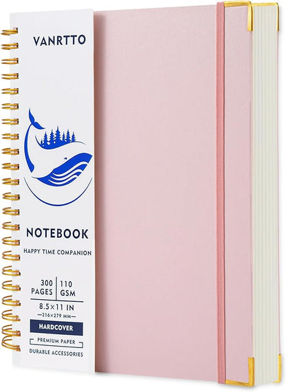 Spiral Notebook, Hardcover 8.5 x 11 IN College Ruled Notebooks, 300 Pages Notebooks for Work and School, 110 GSM Thick Papers Journals for Writing, Office Supplies for Women and Men Pink