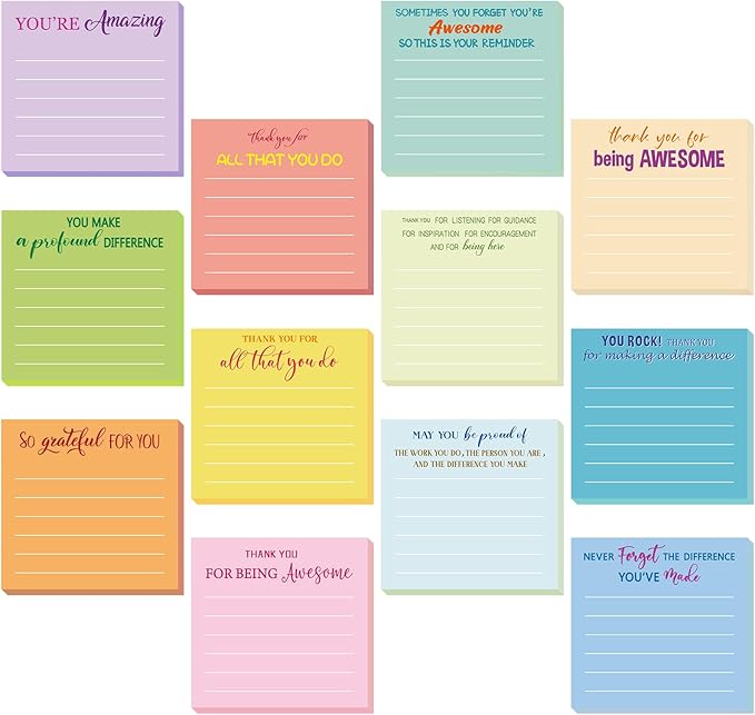 Yinder 48 Pcs Employee Appreciation Sticky Notes Xmas Gift Bulk Motivation Note Pads Mini Inspirational Note Gift for Teacher Nurse Staff Coworker Office Supply 3 x 3'' (Appreciation,Light Color)