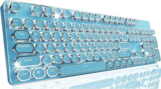 EWEADN TK950 Typewriter Keyboard Wireless Mechanical Keyboard, 104 Keys Aesthetic Typewriter Keyboards with White Backlit, Anti-Ghosting, Blue Switch Bluetooth/2.4GHz/Wired Keyboards-Blue