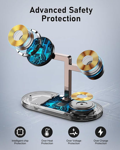 VBA 4 in 1 Wireless Charging Station for Apple MagSafe Charger,Fast Charging Magnetic Wireless Charger Stand with Night Light for iPhone 17 Air 16 15 14 13 12 Series,Apple Watch,AirPods Pro (Black)