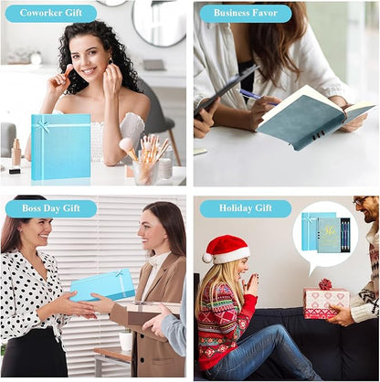 5 Pcs Boss Gifts for Women Set Leather Journal Ballpoint Pens with Box Thank You Employee Appreciation Thanksgiving Christmas Gifts for Female Leader Birthday Bestie Coworker (Blue)