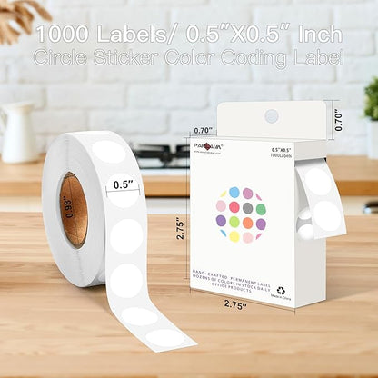 PARLAIM 1/2 Inch Circle Sticker Labels,1000 Stickers Round Color Coding Circle Dots Stickers,Roll Dot Stickers Label for Office Home Office (White)