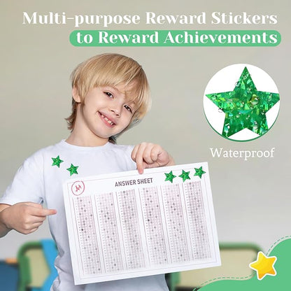 500 PCS Holographic Sparkly Green Star Stickers, 1 inch Self Adhesive Metallic Glitter Foil Stickers Sparkly Star Sticker Reward Behavior Chart Labels for Kids Students Teachers Supplies