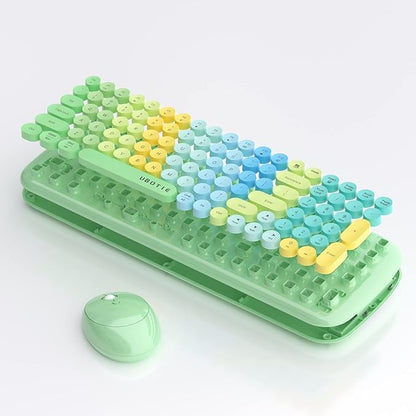 Wireless Keyboards and Mouse Combos, UBOTIE Colorful Gradient Rainbow Colored Retro Typewriter Flexible Keyboard, 2.4GHz Connection and Optical Mouse