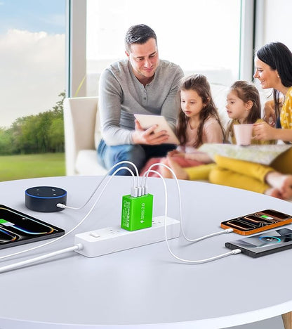 USB C Wall Charger, 60W USB C Charger Block 5-Port PD Fast Charging Blocks,USB A Multiport Plug Brick Cube,Dual Type C Power Adapter for iPhone 17/16/15/14/13/Pro,iPad,Samsung,for Switch（Green 2-Pack）