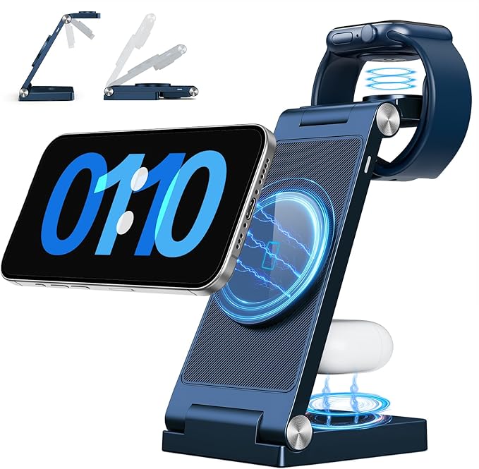 RYND 2025 Traveling Wireless Mag-Safe Fast Charging Station,Magnetic 3 in 1 Charger with Light for iPhone 16 15 14 13 12 Pro Max Plus,Apple Watch Series & Air pods 4 3 2 Pro-Gifts for Wife & Husband
