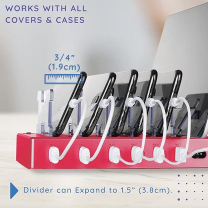 Charging Station for Multiple Devices – 6-Port USB Charging Dock for Apple & Android – Fast Multi-Charger Organizer for Phones, Tablets & More (Pink)