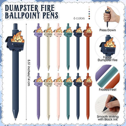 102 Sets Dumpster Fire Gifts Funny Dumpster Fire Ballpoint Pens and Bookmarks Bulk Emotional Support Gift for Christmas Office Desk Accessories Work Coworkers Team Employee Staff Teachers