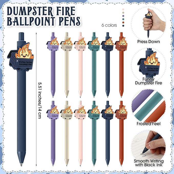 48 Sets Dumpster Fire Gifts Funny Dumpster Fire Ballpoint Pens and Bookmarks Bulk Emotional Support Gift for Christmas Office Desk Accessories Work Coworkers Team Employee Staff Teachers