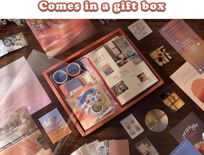 Draupnir Aesthetic Scrapbook Kit(348pcs), Bullet Junk Journal Kit with Journaling/Scrapbooking Supplies, Stationery,A6 Grid Notebook with Graph Ruled Pages DIY Scrapbook Gift for Teen Girl Kid(Sunset)